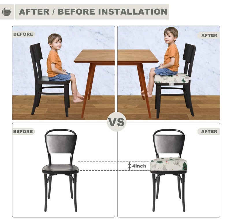 Funcority Toddler Booster Seat for Dining Table, Portable Booster Seat for Kitchen Chair, 4 Inch High-Density Foam Cushion with Adjustable Safety Straps and Non-Slip Bottom, Perfect for Kids Travel and Daily - Image 4